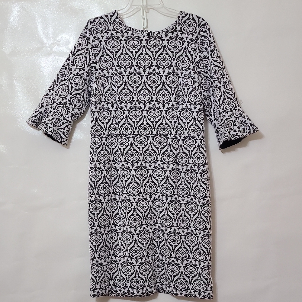 SHELBY & PALMER Women's‎ Black and White Damask Fabric Dress - Size 16